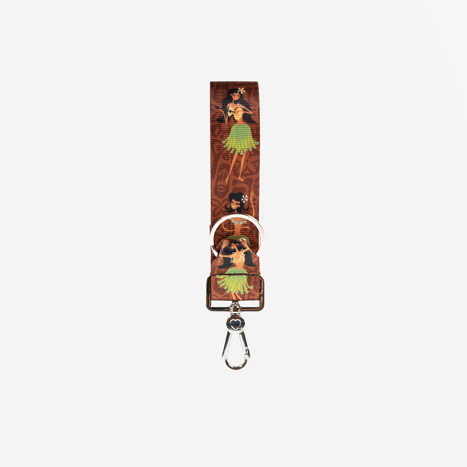 The front view of a Shag Hula Girl 4 Panel Keychain