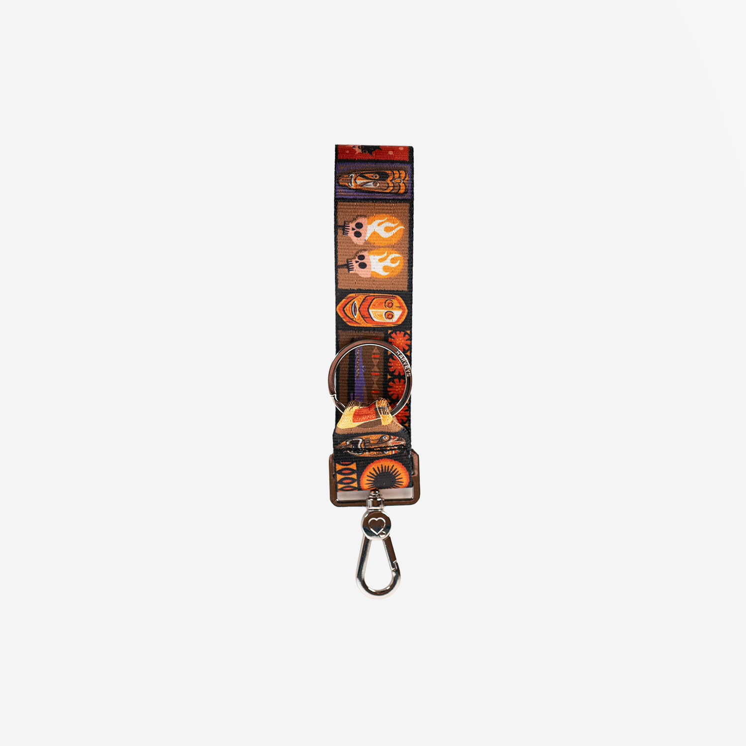 The front view of a Shag Tiki Tapa 4 Panel Keychain