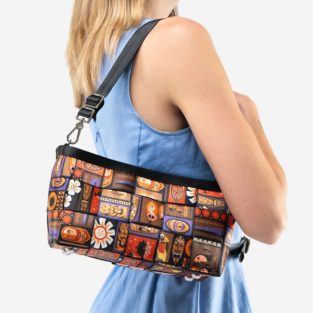 The Shag Tiki Tapa Baguette being worn by a model