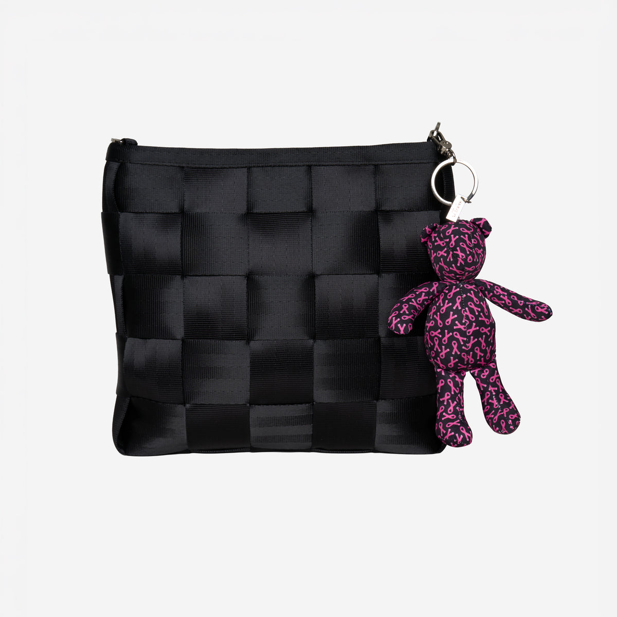 On bag view of The Pink Agenda Pink Ribbon Cali Bear Key Charm