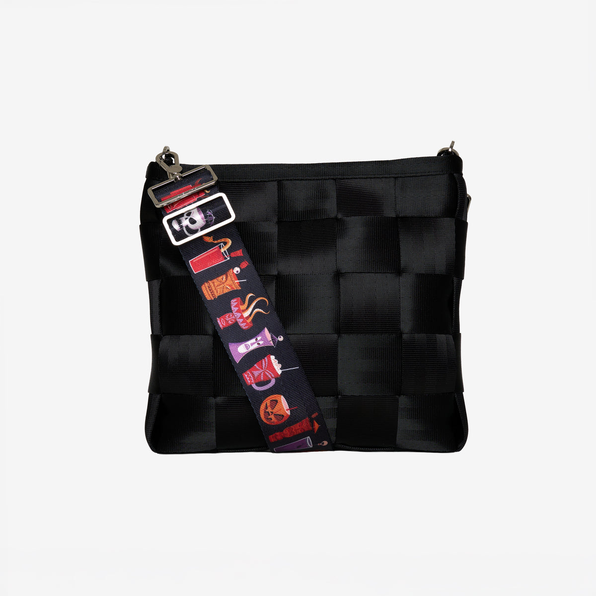 5 panel Click n Carry Shag Spooky Tiki Cocktail attached to mini messenger black