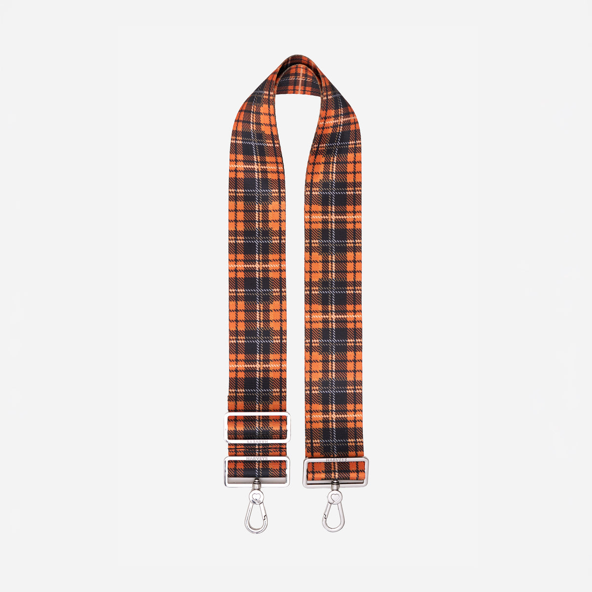 Front view of 5 panel Click N Carry in Orange Tartan
