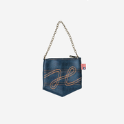 Coin Purse with chain in denim with an embroidered front design