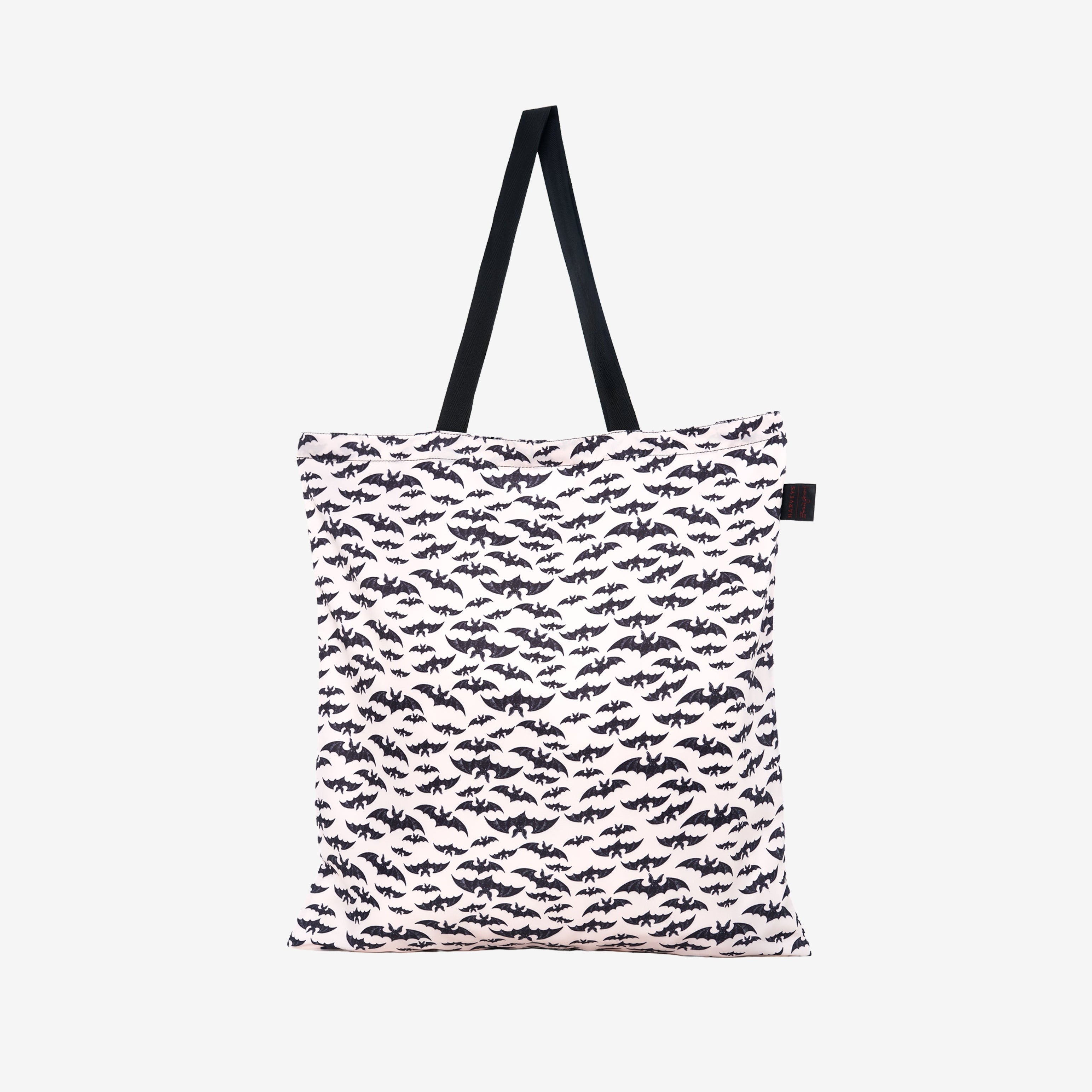 Front view of shopper tote featuring a bat design