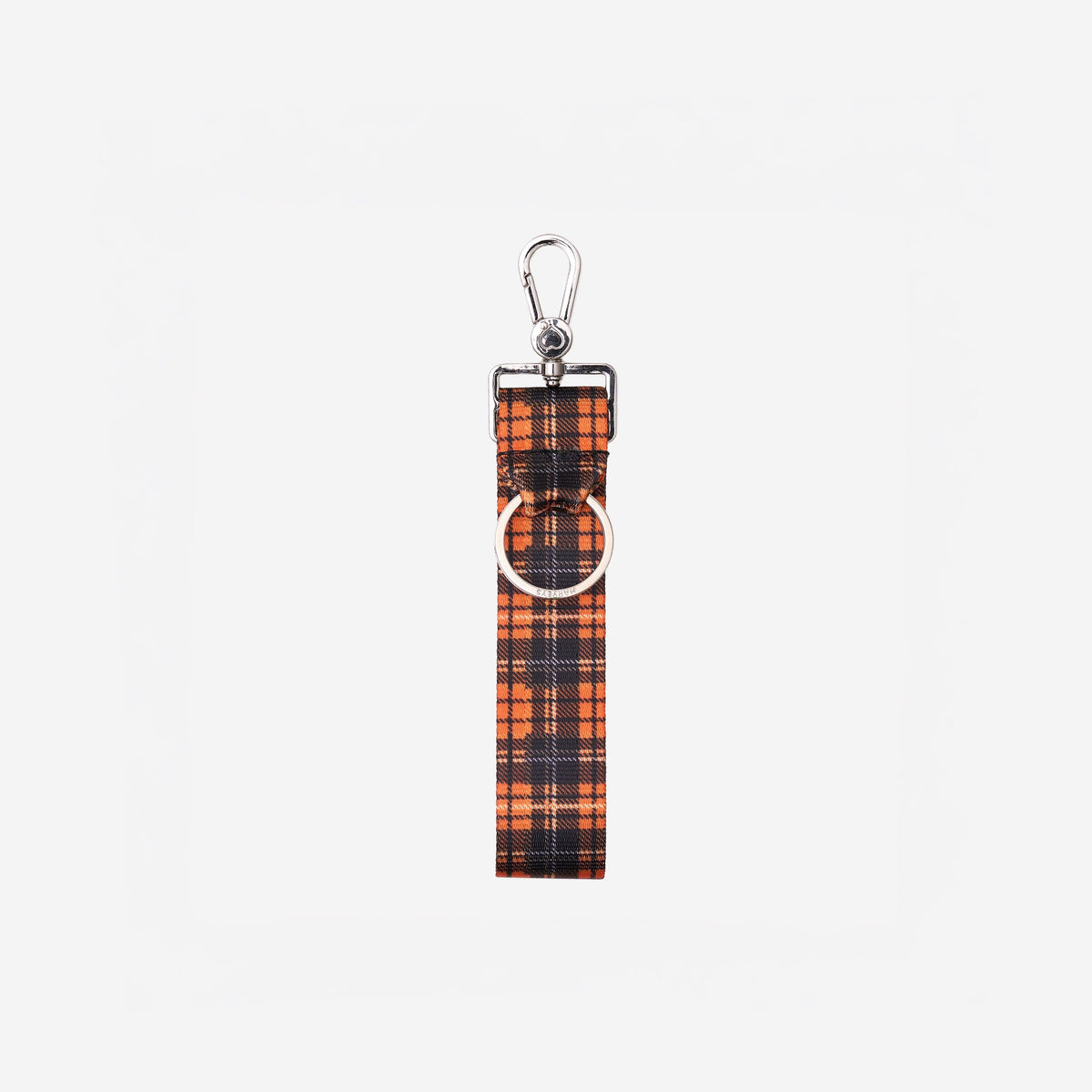 Back view of 4 panel key chain in orange tartan