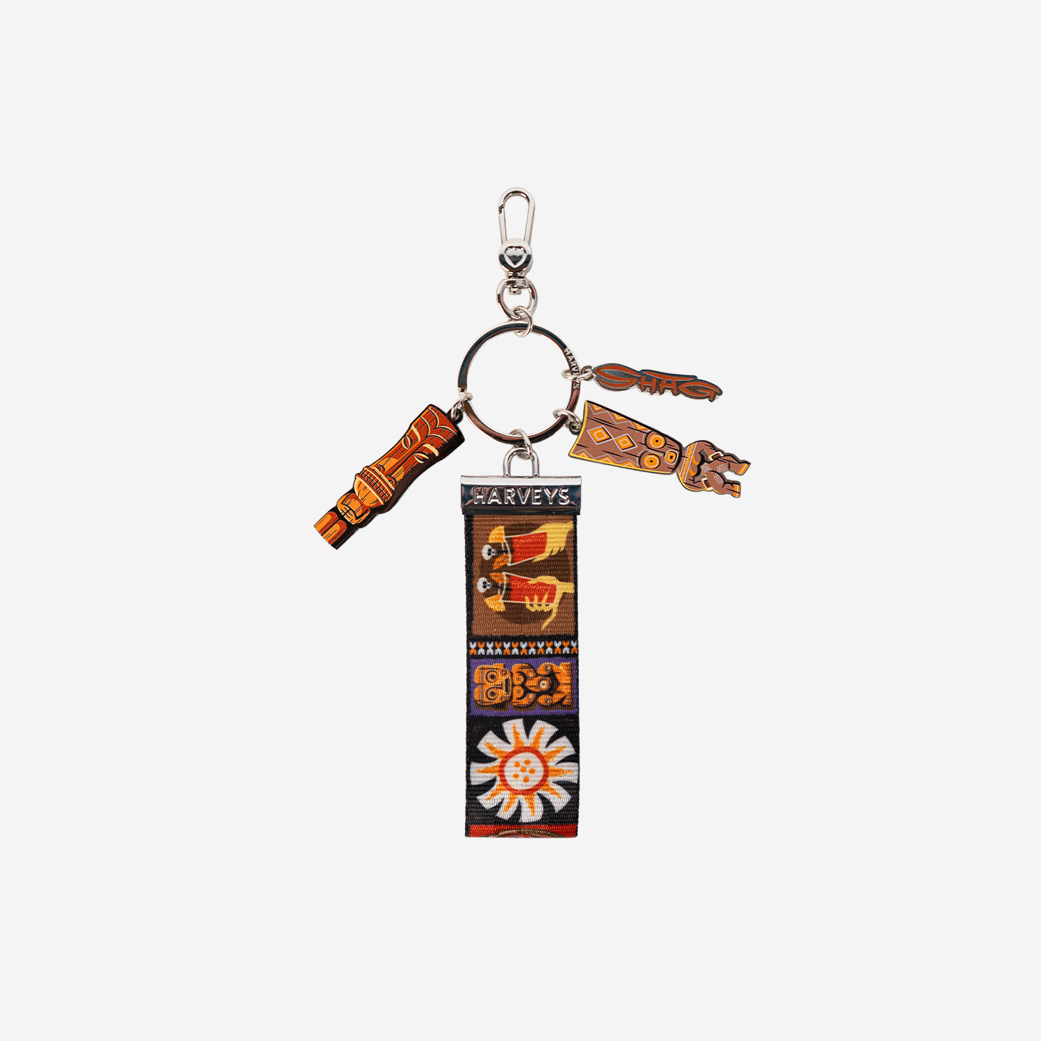 The front view of a Shag Tiki Tapa Key Charm