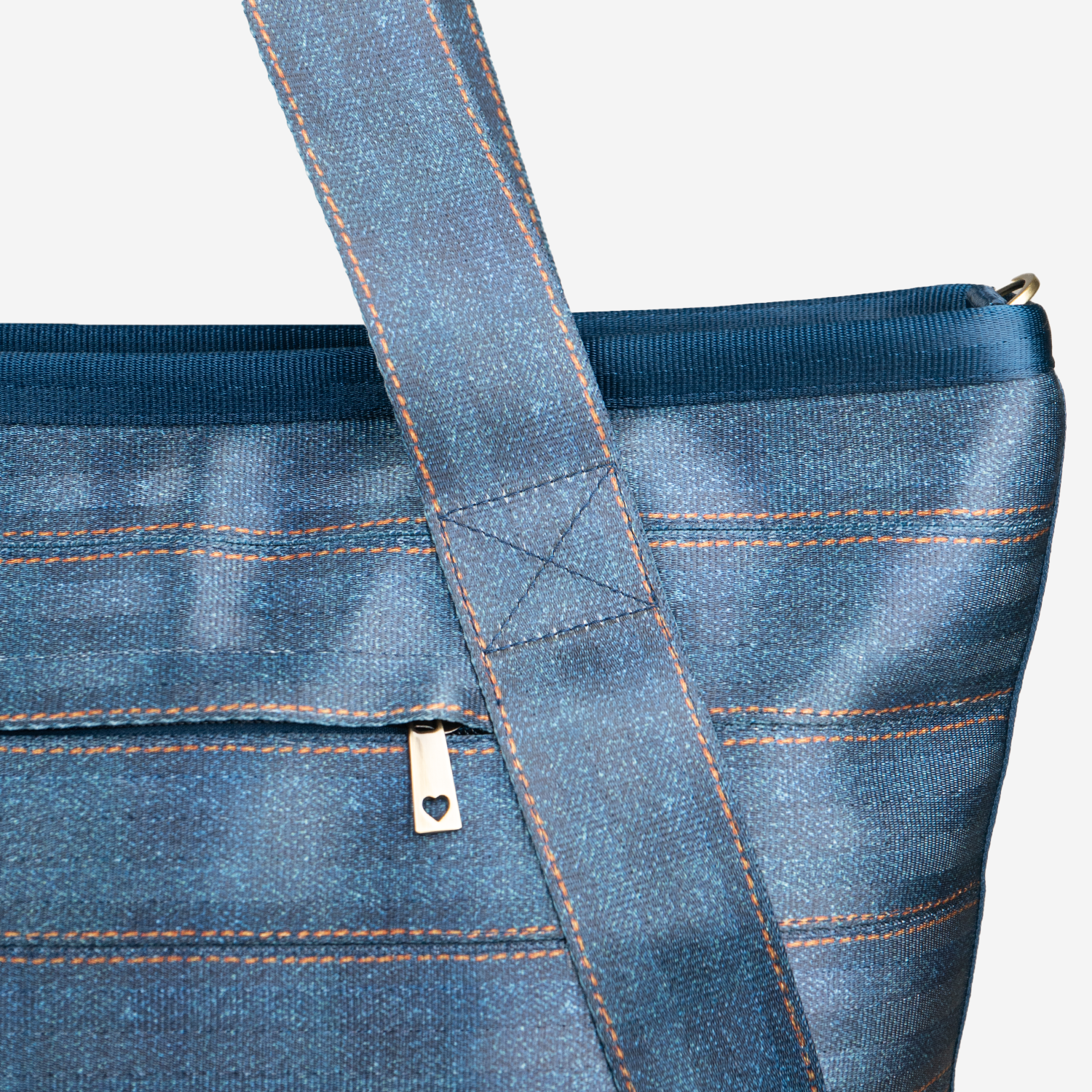 Detail view of a Large Boat Tote in Denim