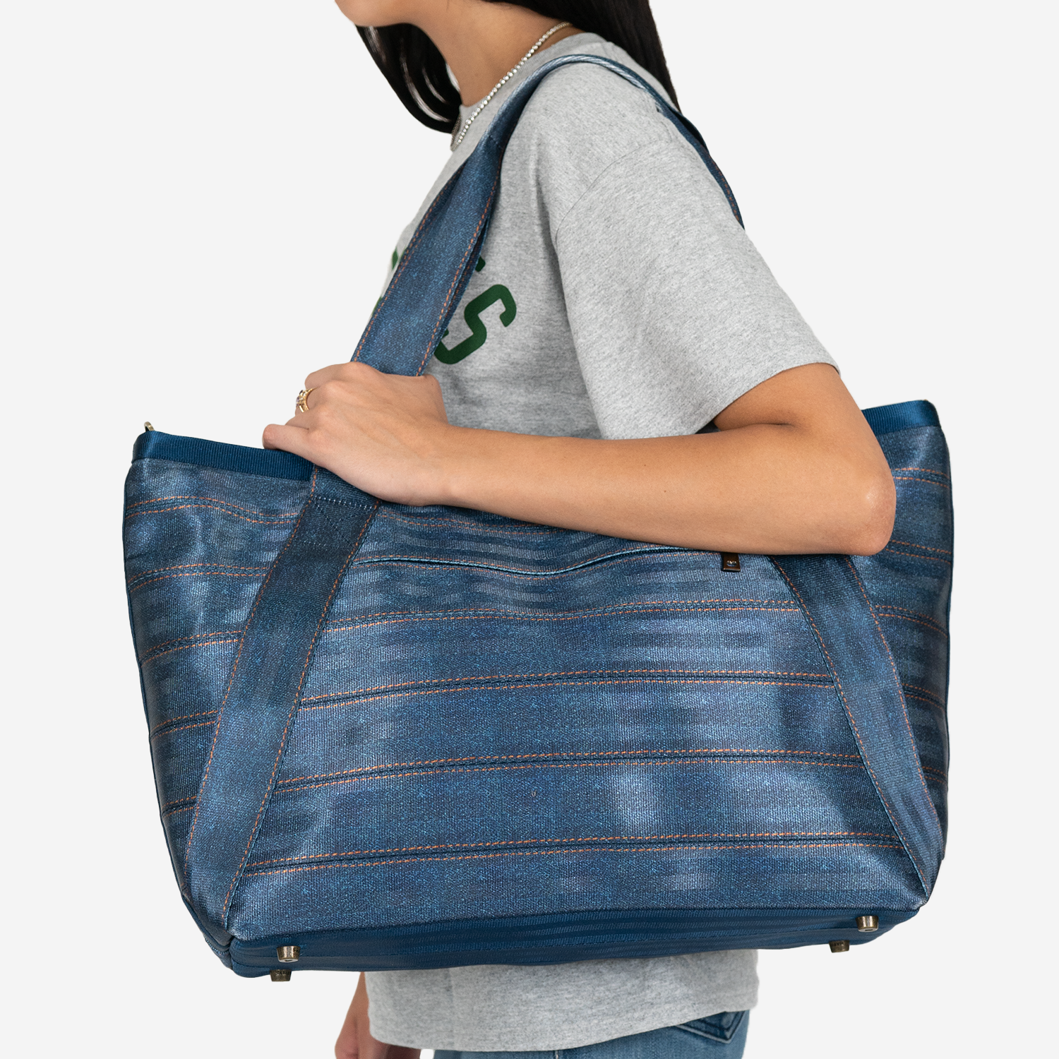 Shoulder view of a Large Boat Tote in Denim