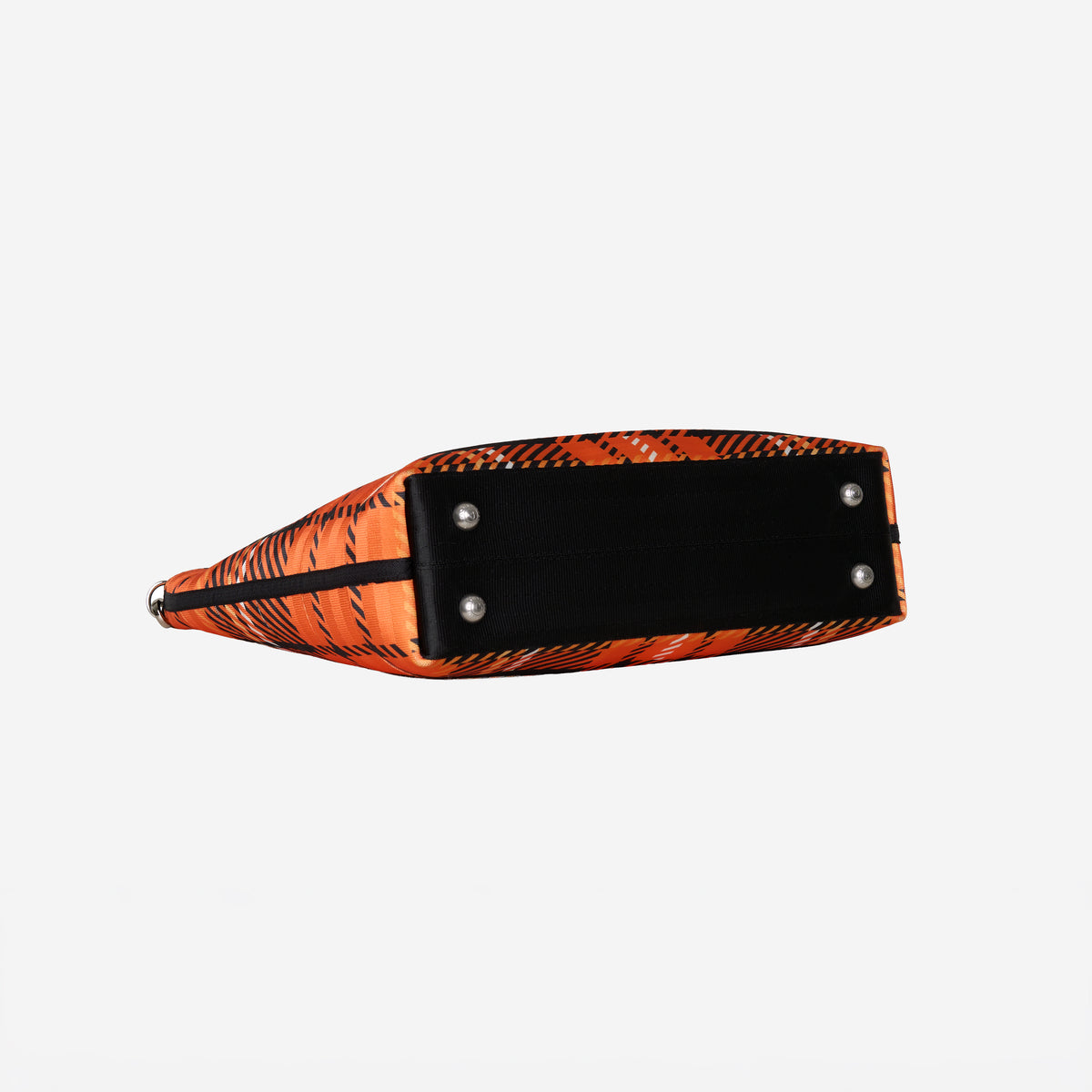 Bottom view of Medium Streamline Tote in orange tartan
