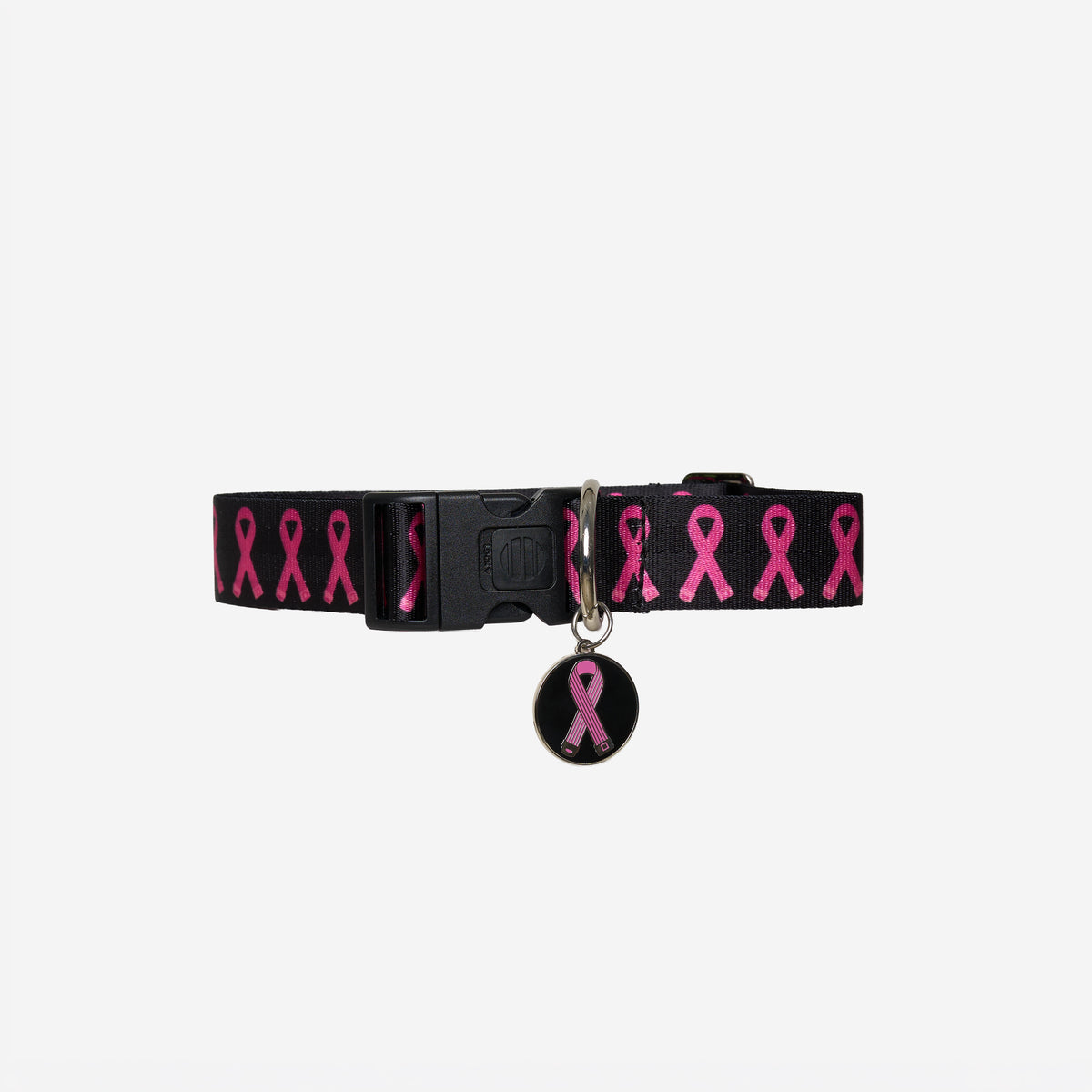 The front view of The Pink Agenda Pink Ribbon M/L Pet Collar