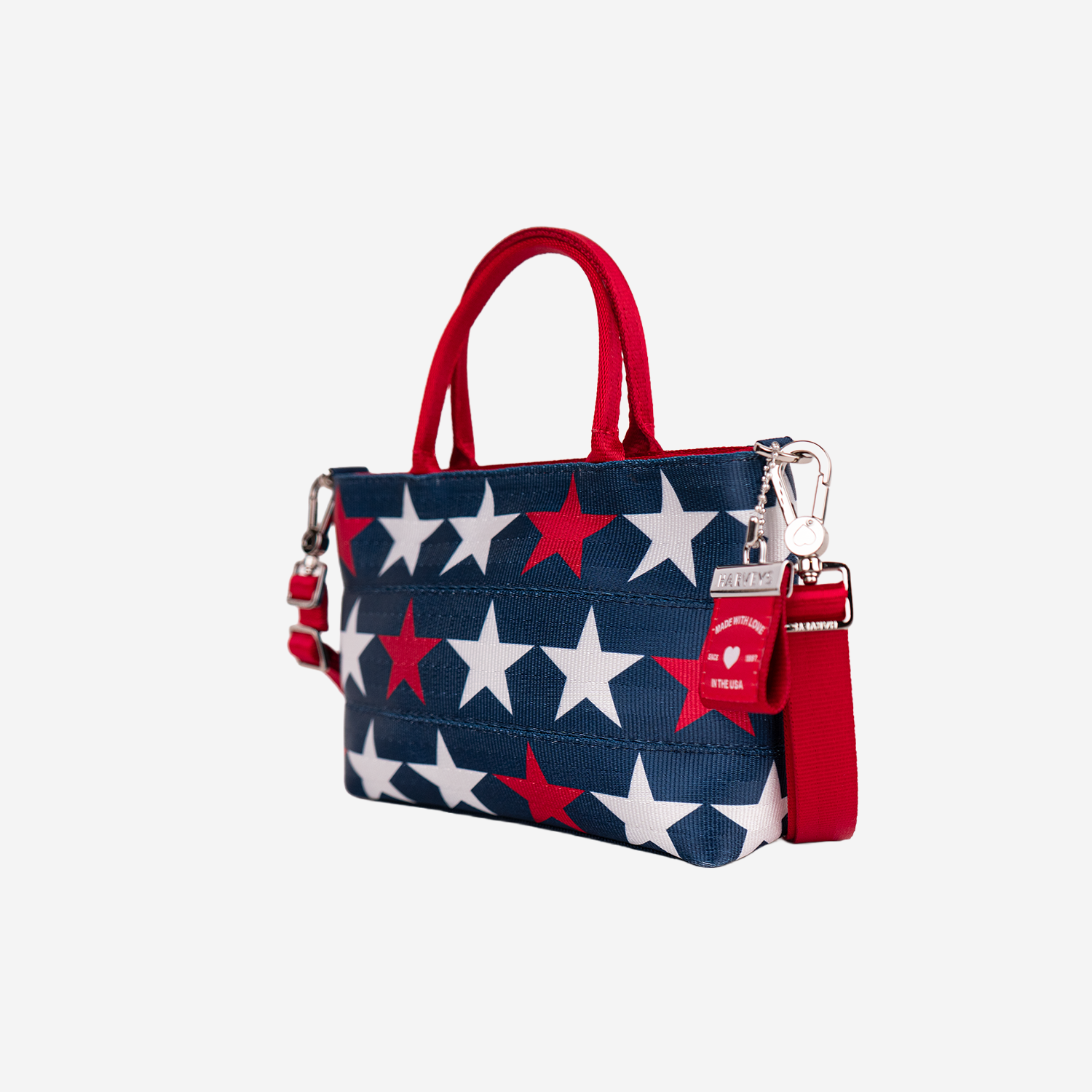 The side view of a RWB Stars Petite Tote