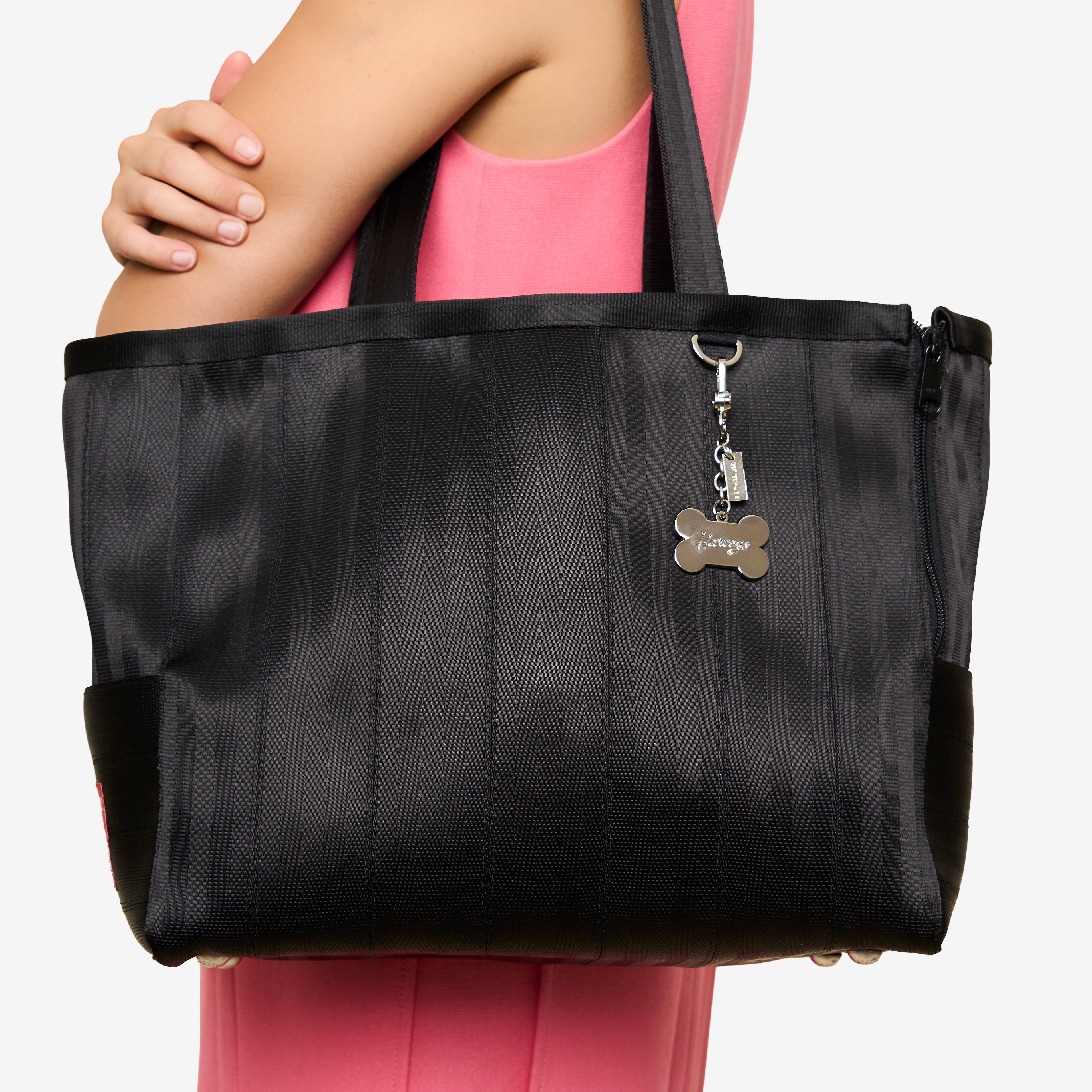 Pup n Go Tote Black Worn on Shoulder