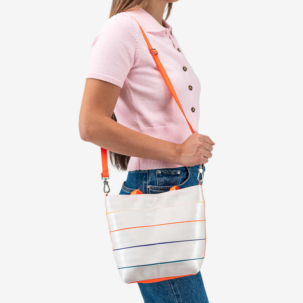 The Rosie Tote in PopCycle being worn by a model