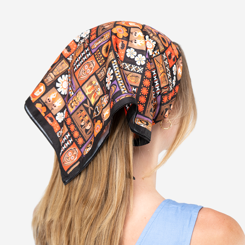 The Shag Tiki Tapa Scarf being worn by a model