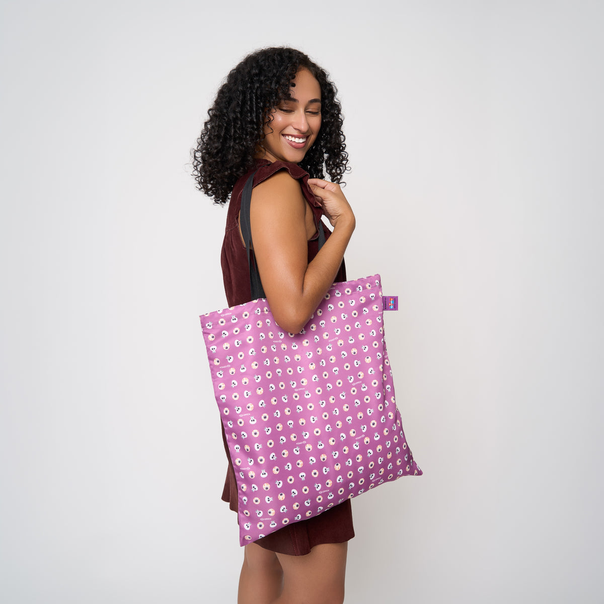 Photo of model with Shag Spooky Tiki Cocktail shopper tote over her shoulder
