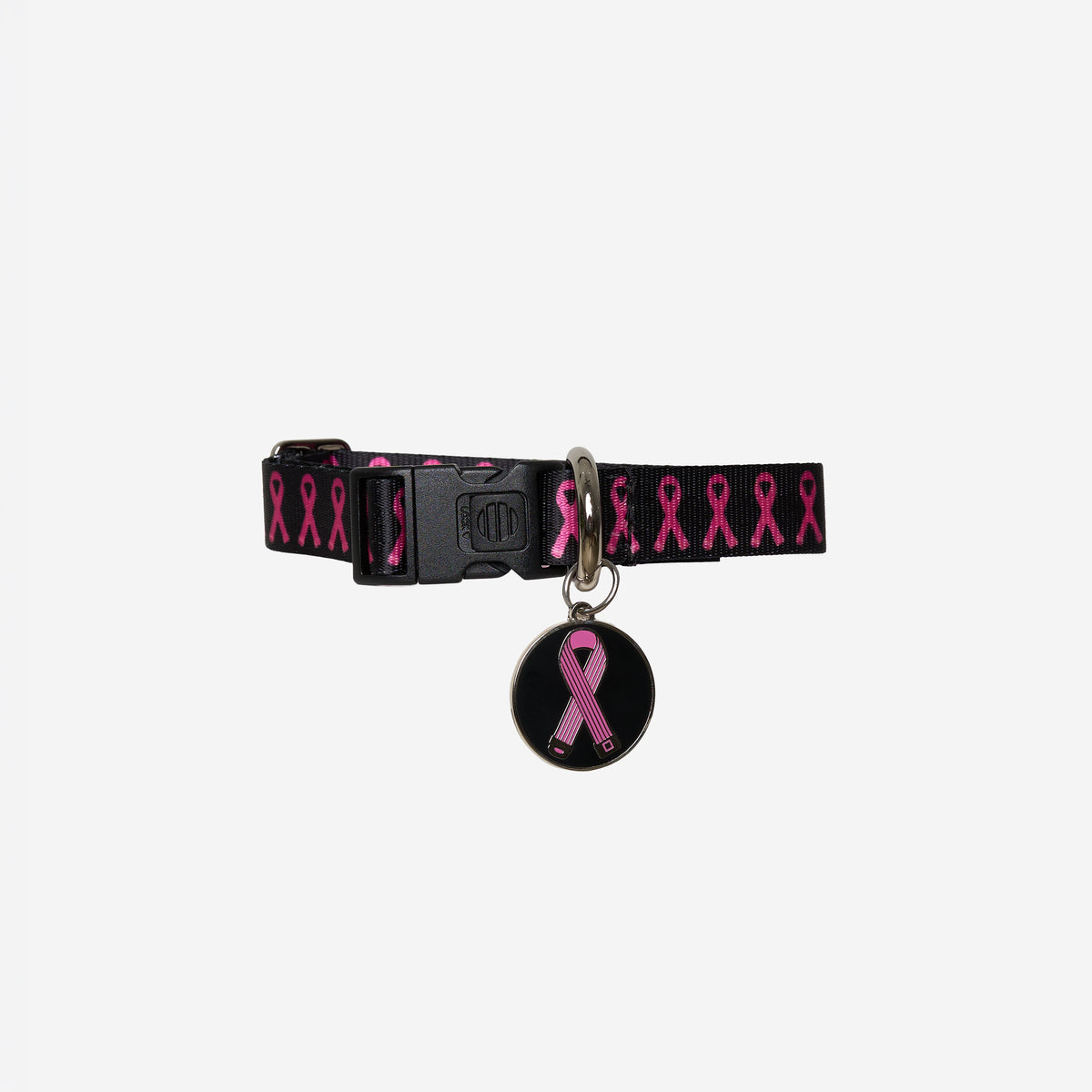 The front view of The Pink Agenda Pink Ribbon S/M Pet Collar