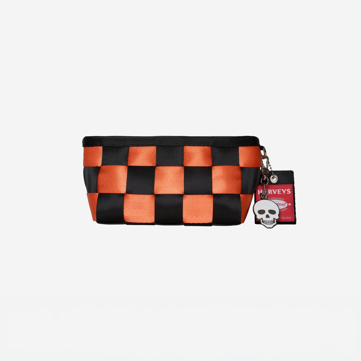 Front view of triangle makeup case in jack O' Lantern