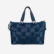 Front view large Carriage satchel Indigo