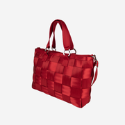 side view Large carriage ring satchel Scarlet