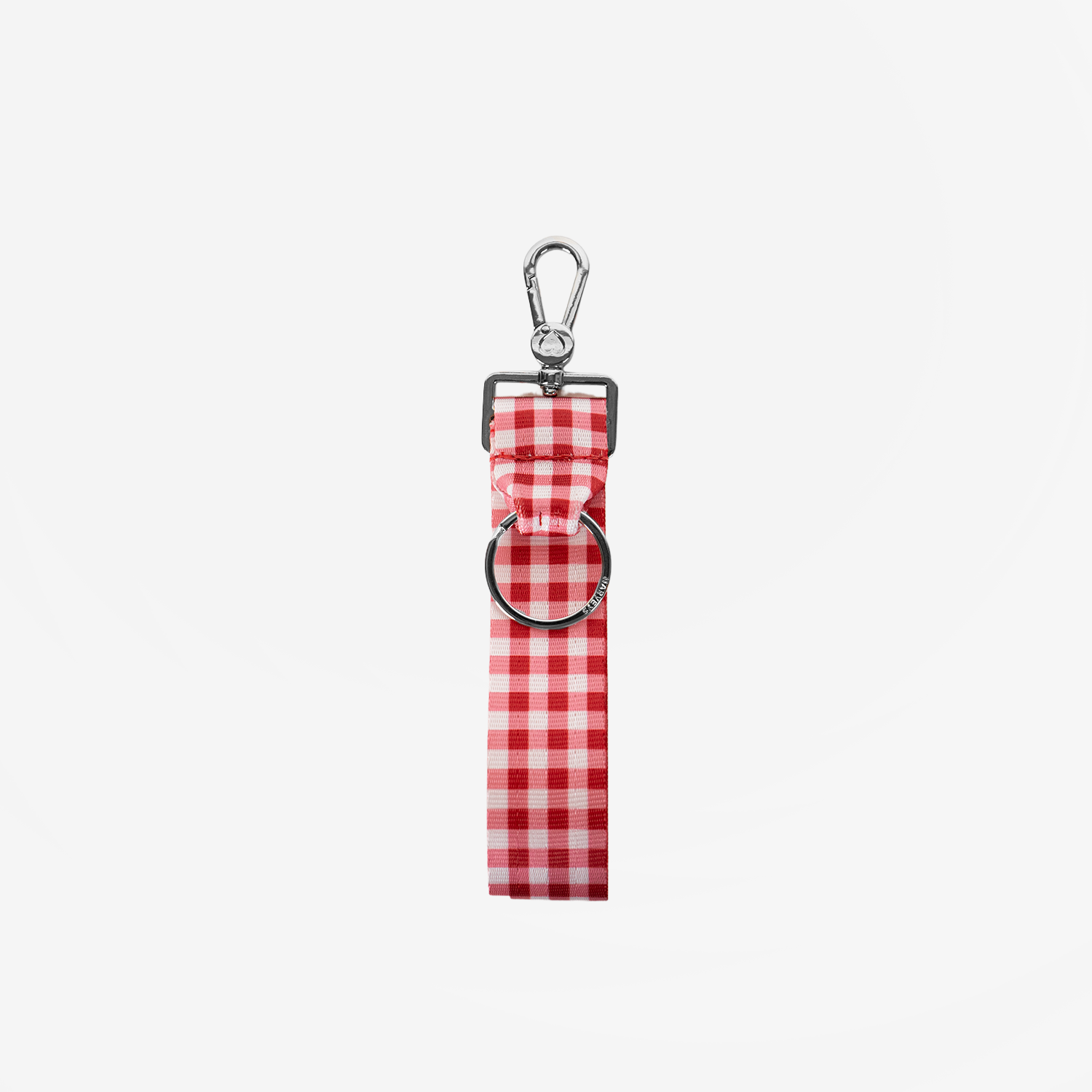 The front of a 4 Panel Keychain in Red Gingham