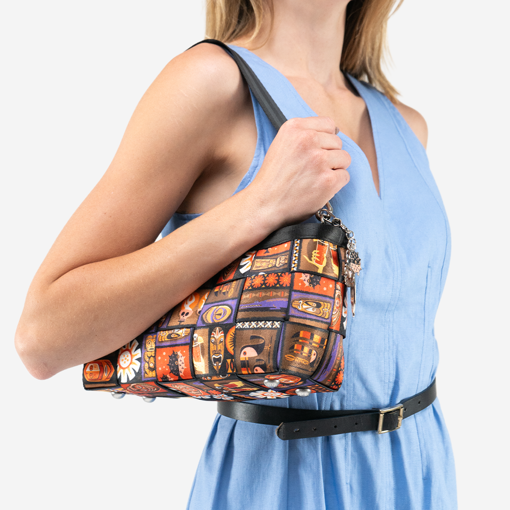The Shag Tiki Tapa Baguette being worn by a model