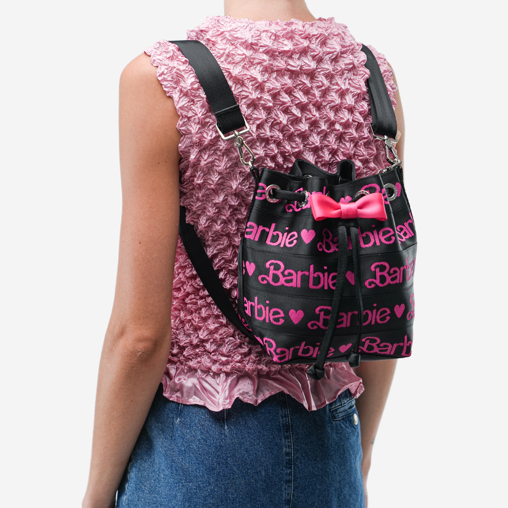 The Barbie Debossed Medium Parkhopper being worn by a model