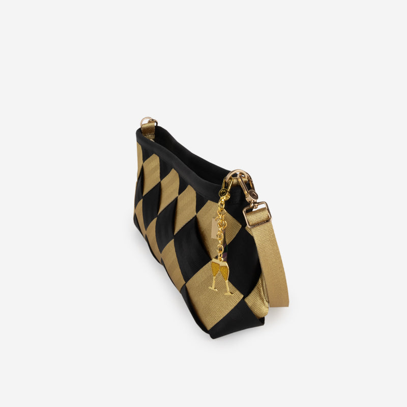 Black and Gold Plaza Convertible Clutch Side View
