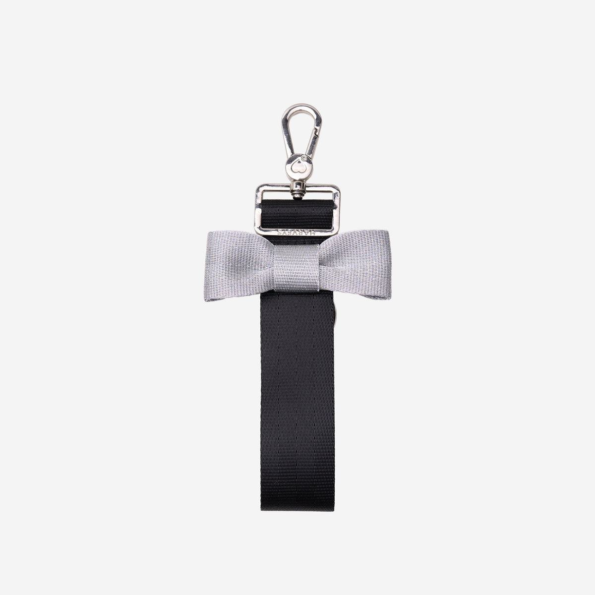 The front of a Black and Silver Bow Keychain