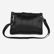 The back of a Black Lola Bow Clutch