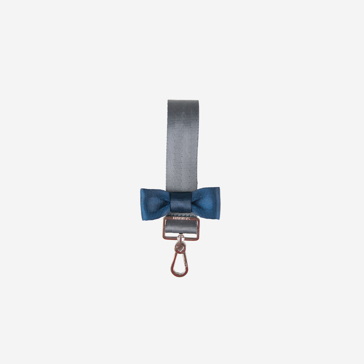 Front view of a Bow Keychain in the colors Indigo and Storm
