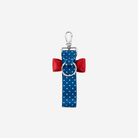 The back view of a Scarlet and Blue Dottie Bow Keychain