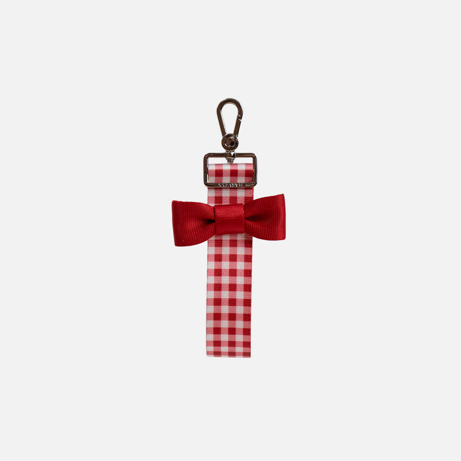 Front view of a Red Gingham Bow Keychain