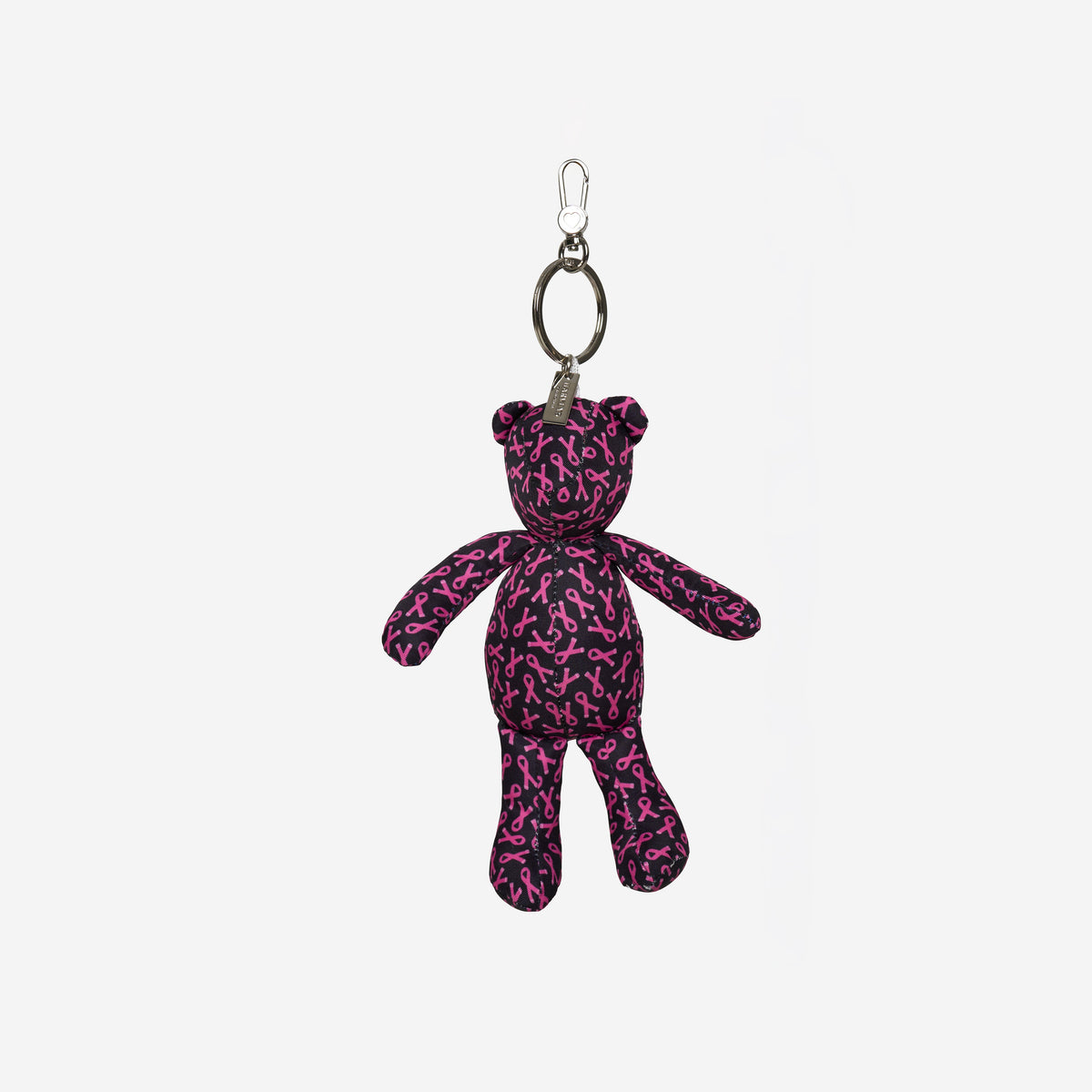 The front view of The Pink Agenda Pink Ribbon Cali Bear Key Charm