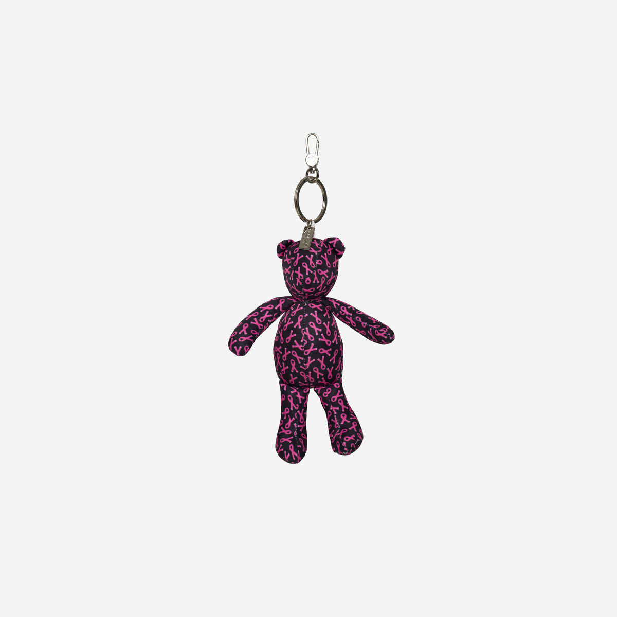 The front view of The Pink Agenda Pink Ribbon Cali Bear Key Charm