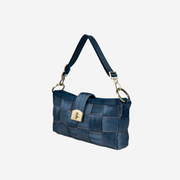Side view of a Carriage Ring Baguette in Denim