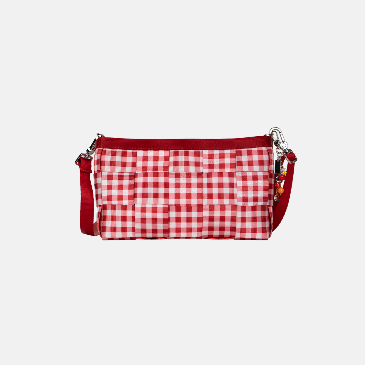Front view of a Red Gingham Convertible Clutch