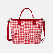 Front view of a Red Gingham Crossbody Tote