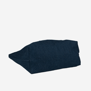 Bottom view of a Denim Tote with Cognac handles