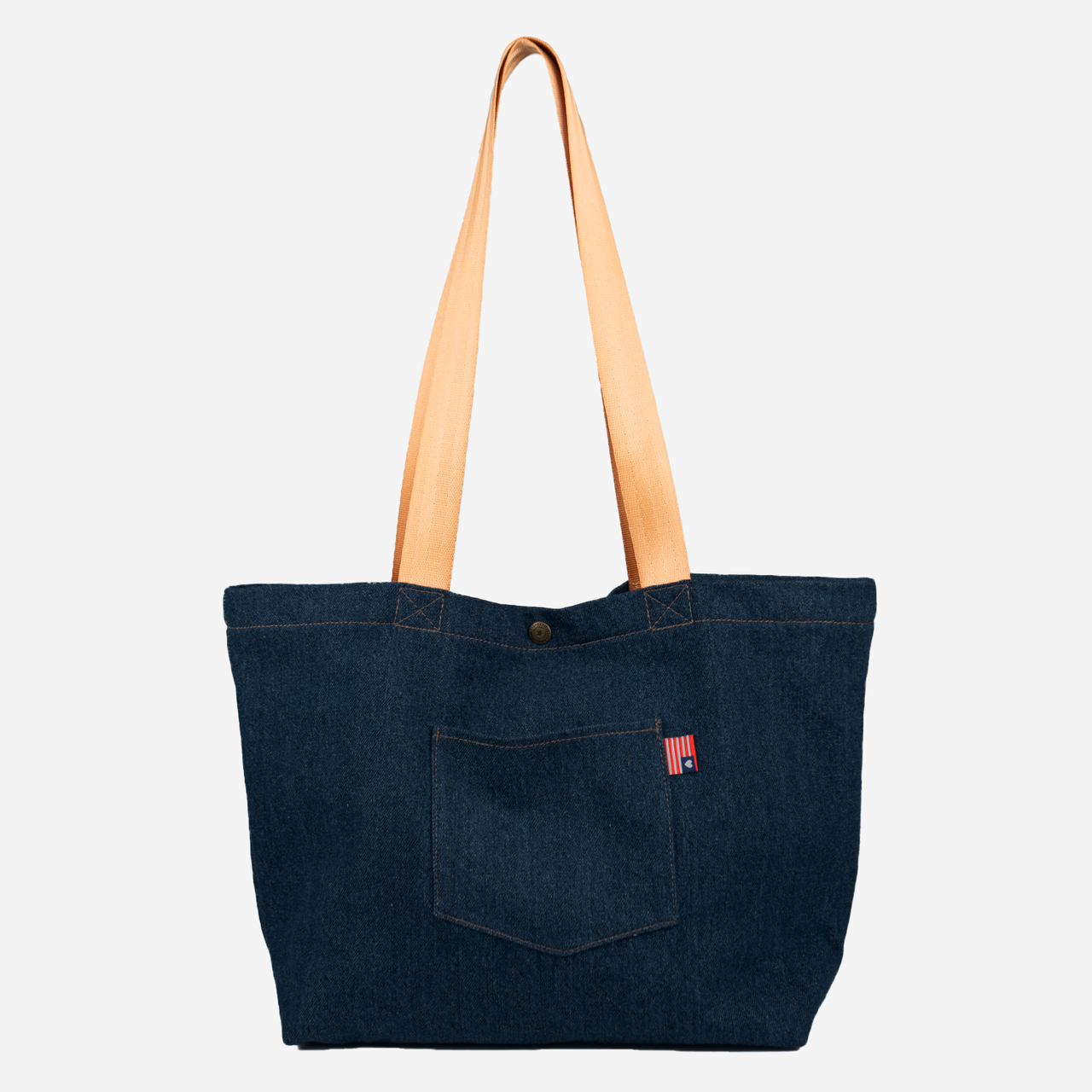 Denim Tote with Cognac handles