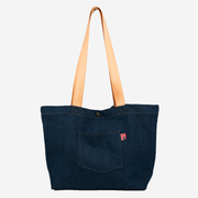 Denim Tote with Cognac handles