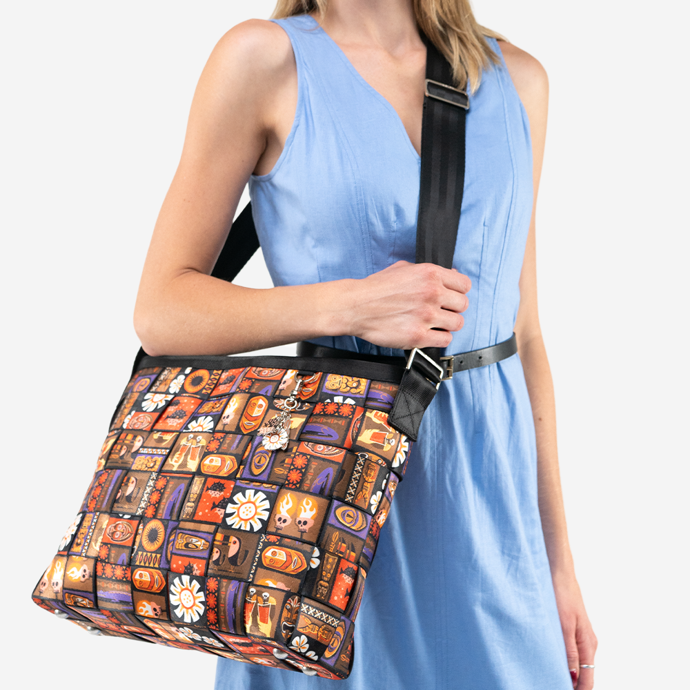 The Shag Tiki Tapa Executive Messenger being worn by a model