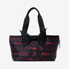 Front of large bat tote with red Dracula lettering