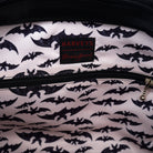 inside of large bat tote showing bat lining and zippered inside pocket