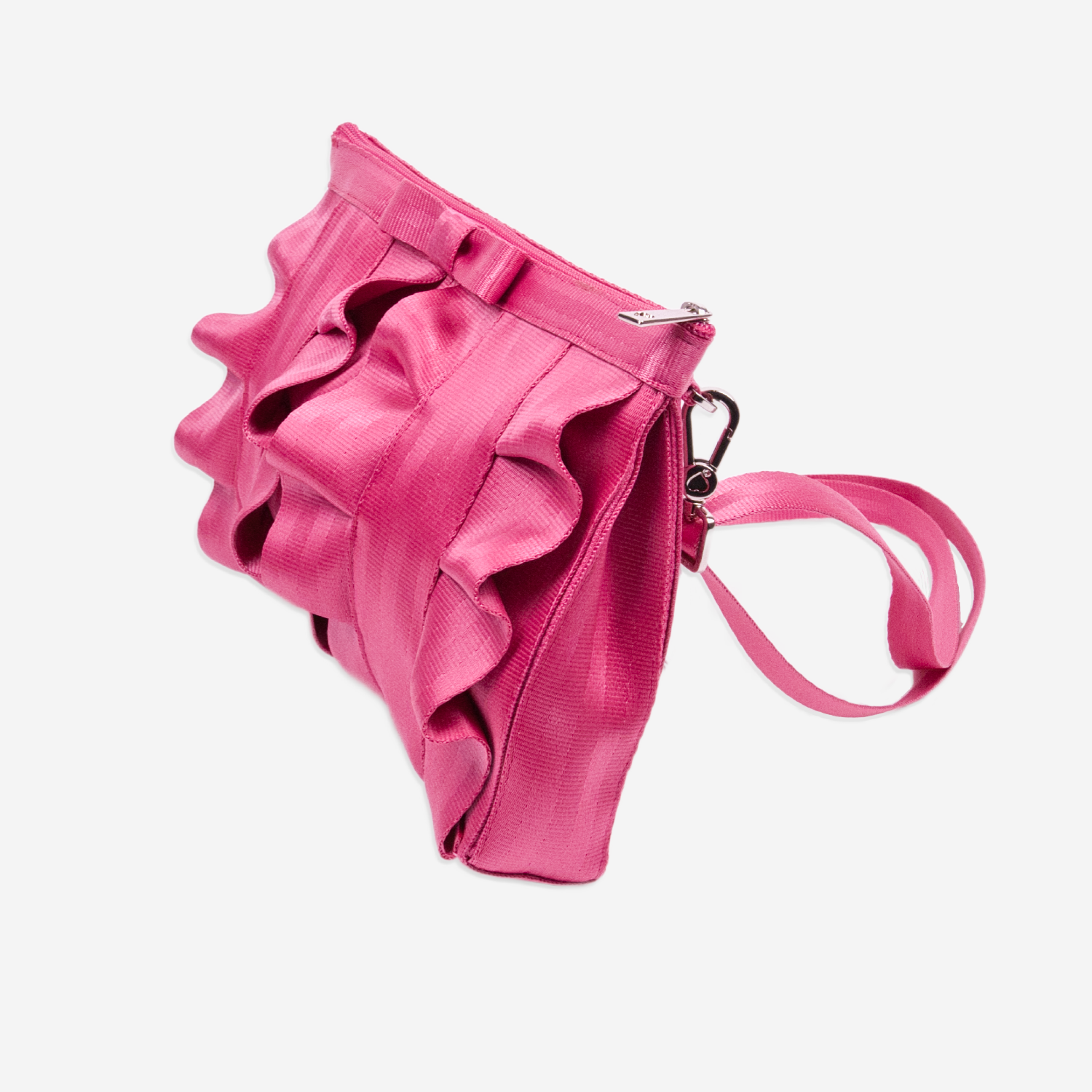 The side of a Fuchsia Lola Bow Clutch