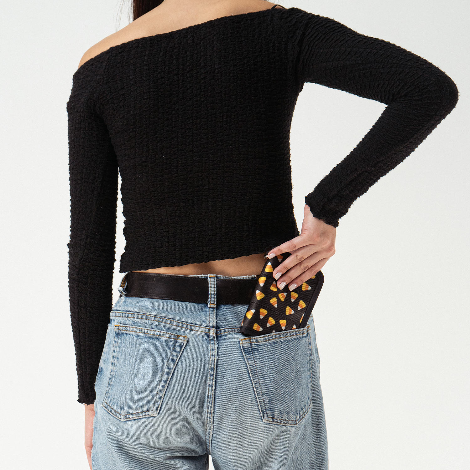 Fun Size Wallet Candy Corn with a Model