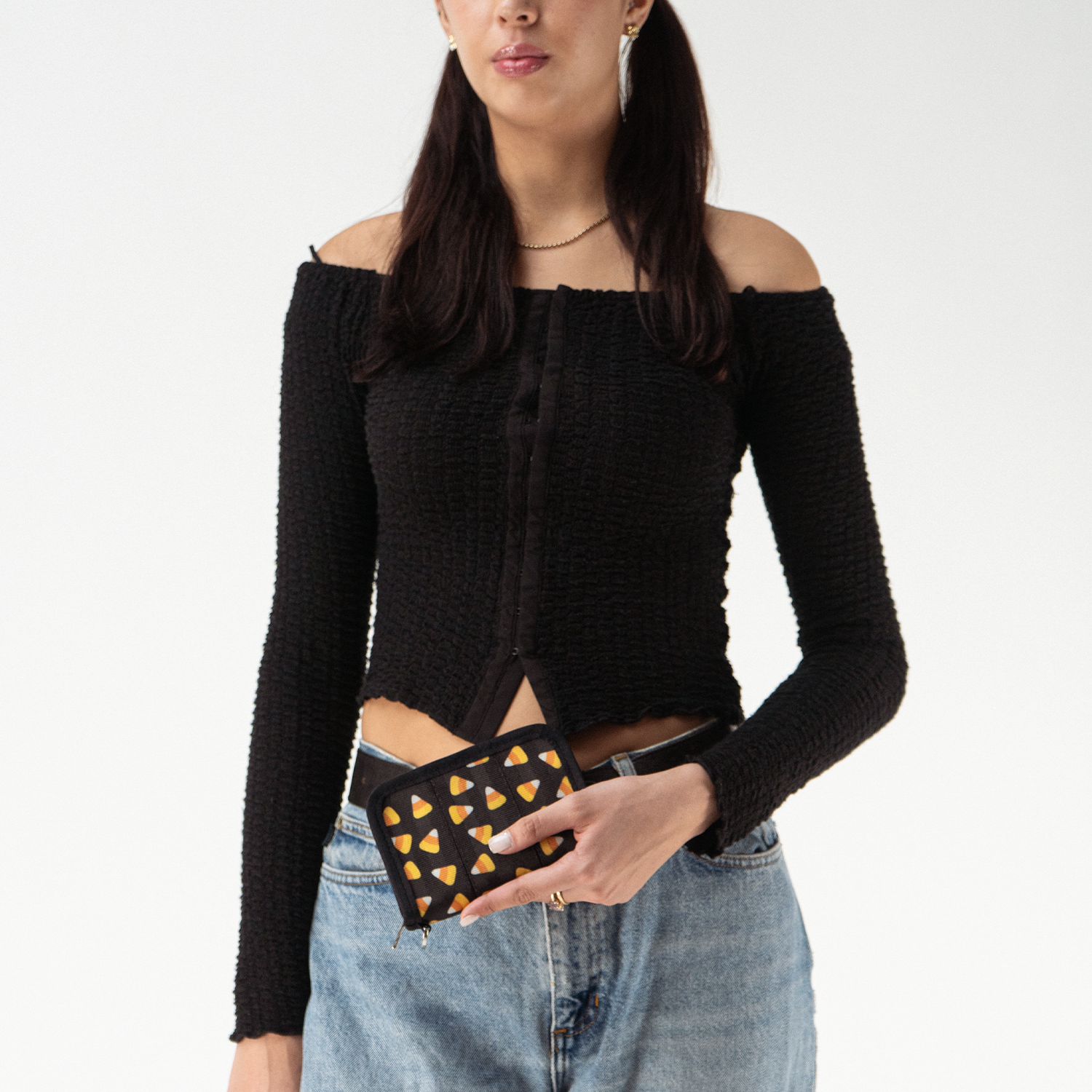Fun Size Wallet in Candy Corn with a Model