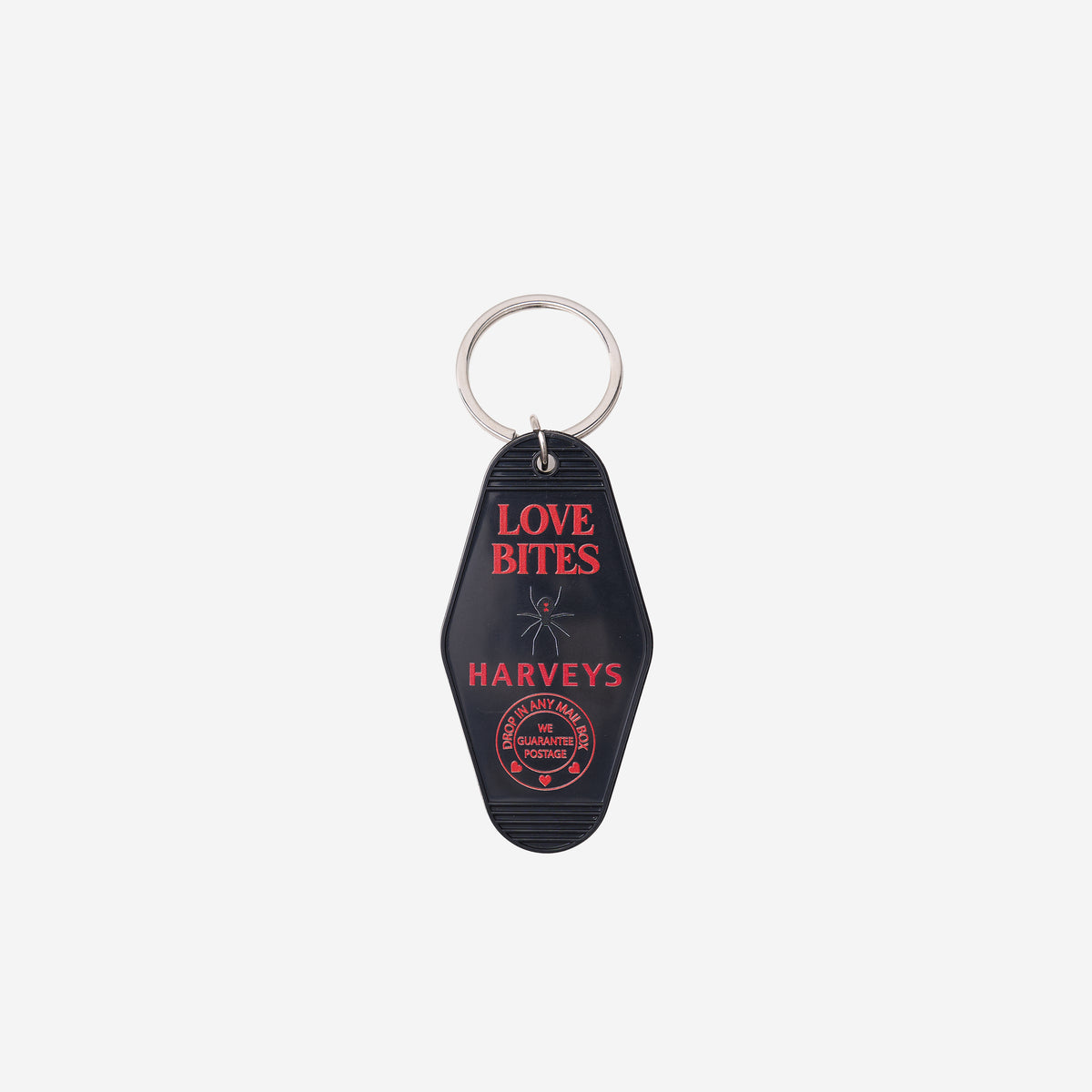 The front of the Love Bites Hotel Key Tag