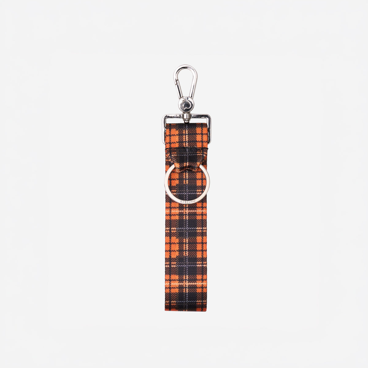 Back view of 4 panel key chain in orange tartan