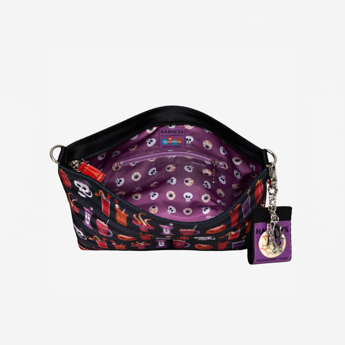 View of open Medium Convertible Clutch Shag Spooky Tiki Cocktail