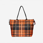 Front view of Medium Streamline Tote in orange tartan